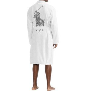 NEW! $160 Polo Ralph Lauren Velour Terry Cotton Bath Spa Robe!  White  Big Pony